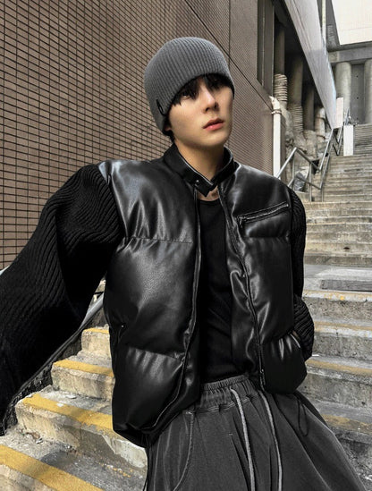 Deep Black Knit Leather Padding
