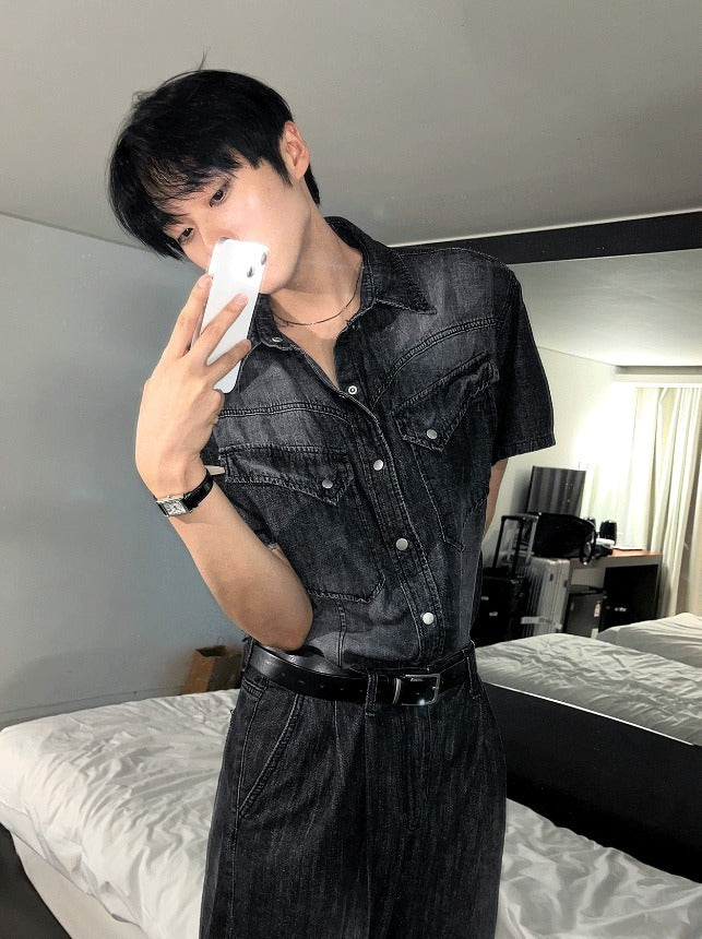 Cool Washing Pintuck Linen Denim Pants