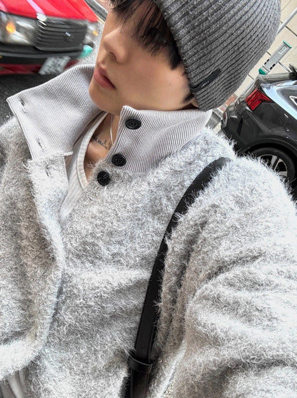 Mohair High Neck Cardigan