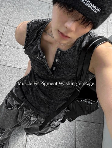 Pigment Vintage Muscle Fit Henley Neck