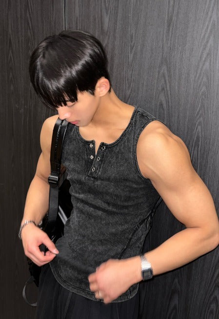 Pigment Vintage Muscle Fit Henley Neck