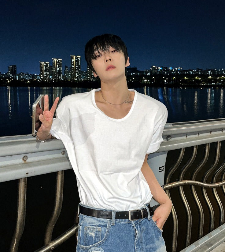 shaping round semi-wige short-sleeved T-shirt