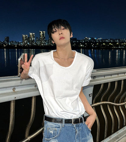 shaping round semi-wige short-sleeved T-shirt