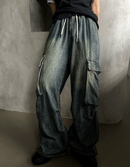 Summer Cool Cargo Banding Denim Pants