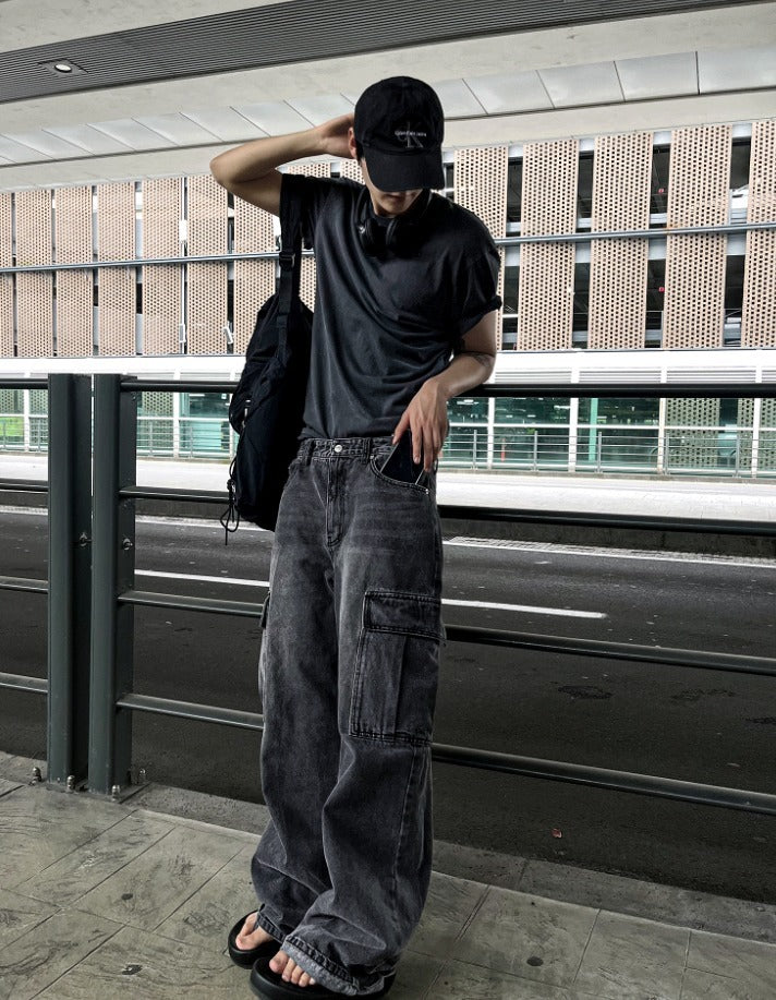 New Jeans Wide Cargo Pocket Denim Pants