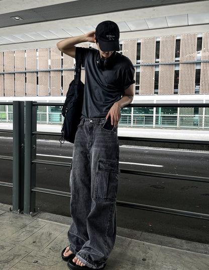 New Jeans Wide Cargo Pocket Denim Pants