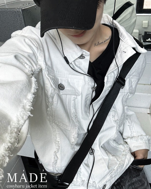 crop off-on detail denim jacket