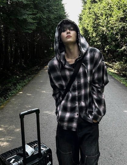 shea hooded checkered shirt
