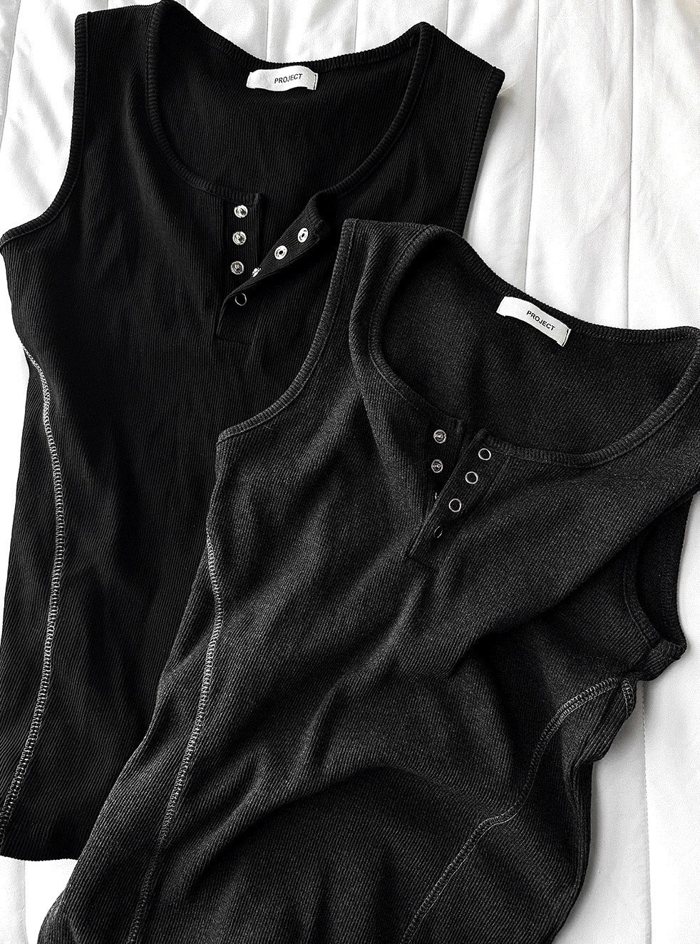 Henley Neck Side Track Muscle Fit Sleeveless