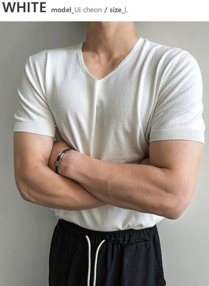Ice Tencel V-Neck Short Sleeve Knit
