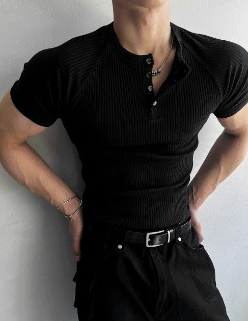 Muscle Fit Henry Neck Short-Sleeved Knitwear