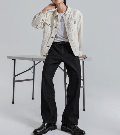 normal black wide denim pants