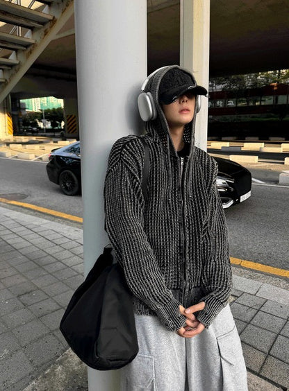 Dyed Distressed Mesh Hooded Zip-Up Jacket