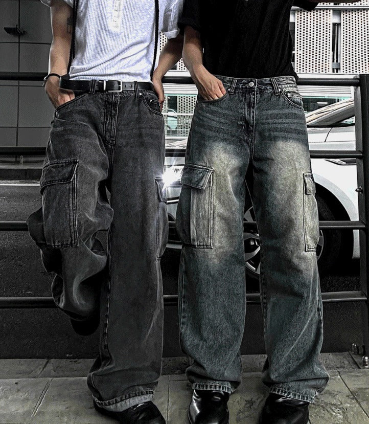 New Jeans Wide Cargo Pocket Denim Pants