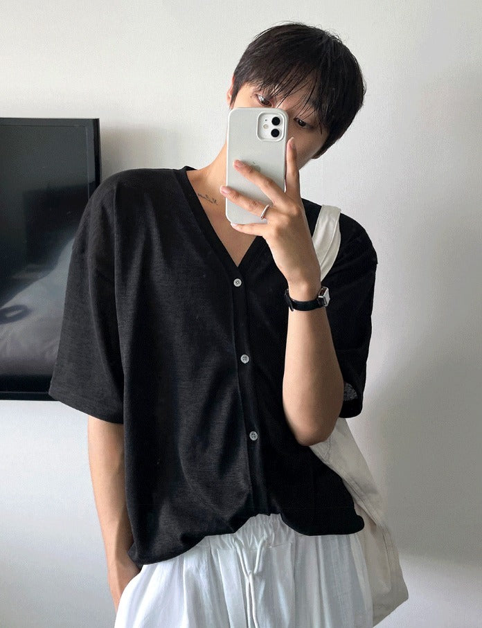 Linen Short Sleeve Cardigan