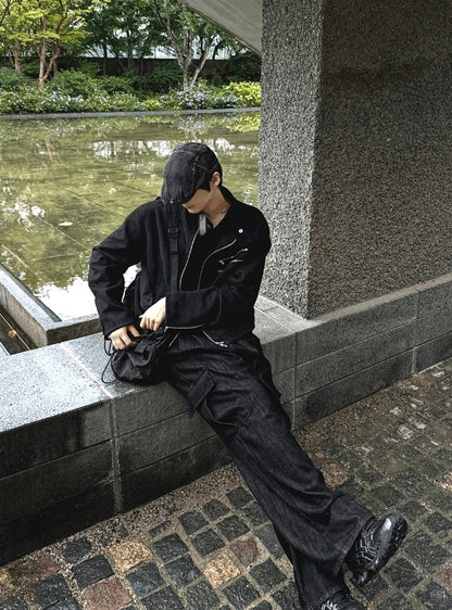 Two tuck washed wide cargo denim