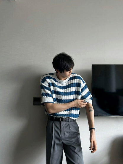 Baron Cable Stripe Short Sleeve Knit