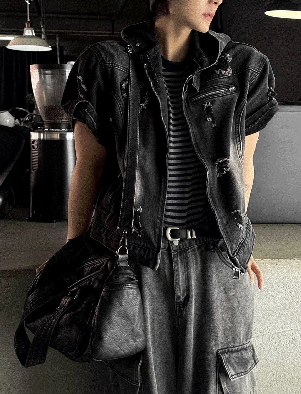 Cray Denim Short-sleeved Hooded Jacket