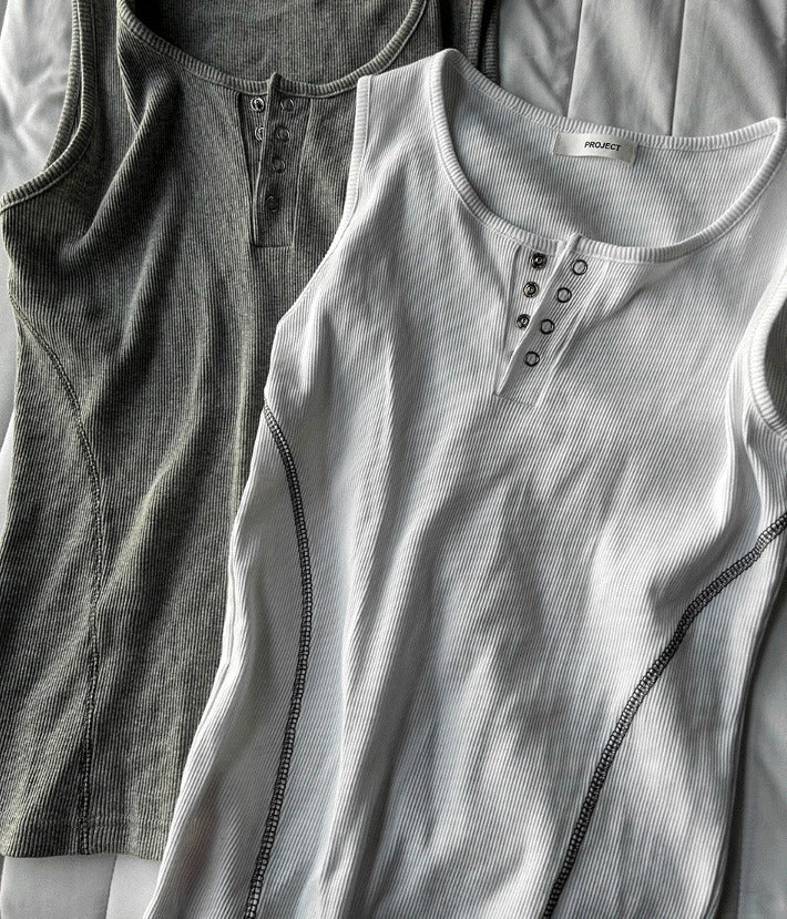 Henley Neck Side Track Muscle Fit Sleeveless