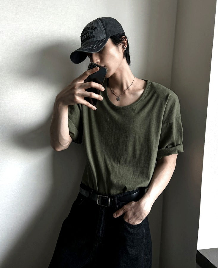 shaping round semi-wige short-sleeved T-shirt