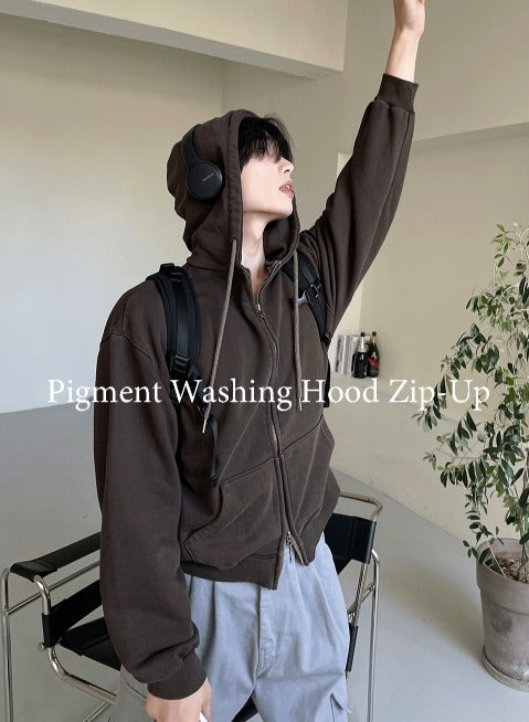 Pigment Washing Hoodie Zip-up