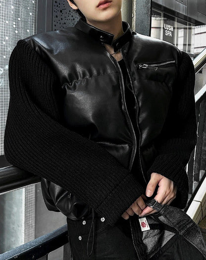 Deep Black Knit Leather Padding