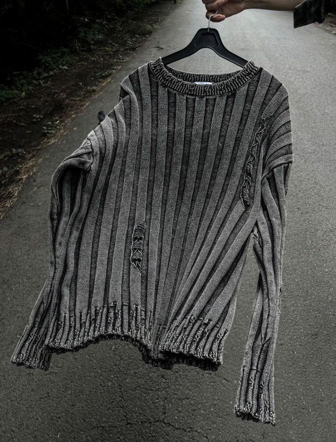 Dying Pigment Wash V-Neck Knitwear