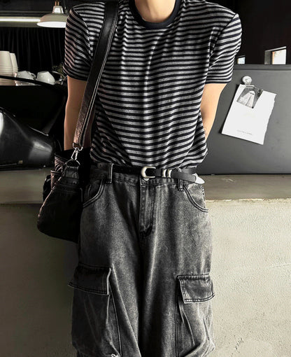 Black & Charcoal Striped Short Sleeve