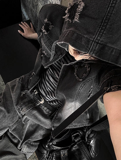 Cray Denim Short-sleeved Hooded Jacket