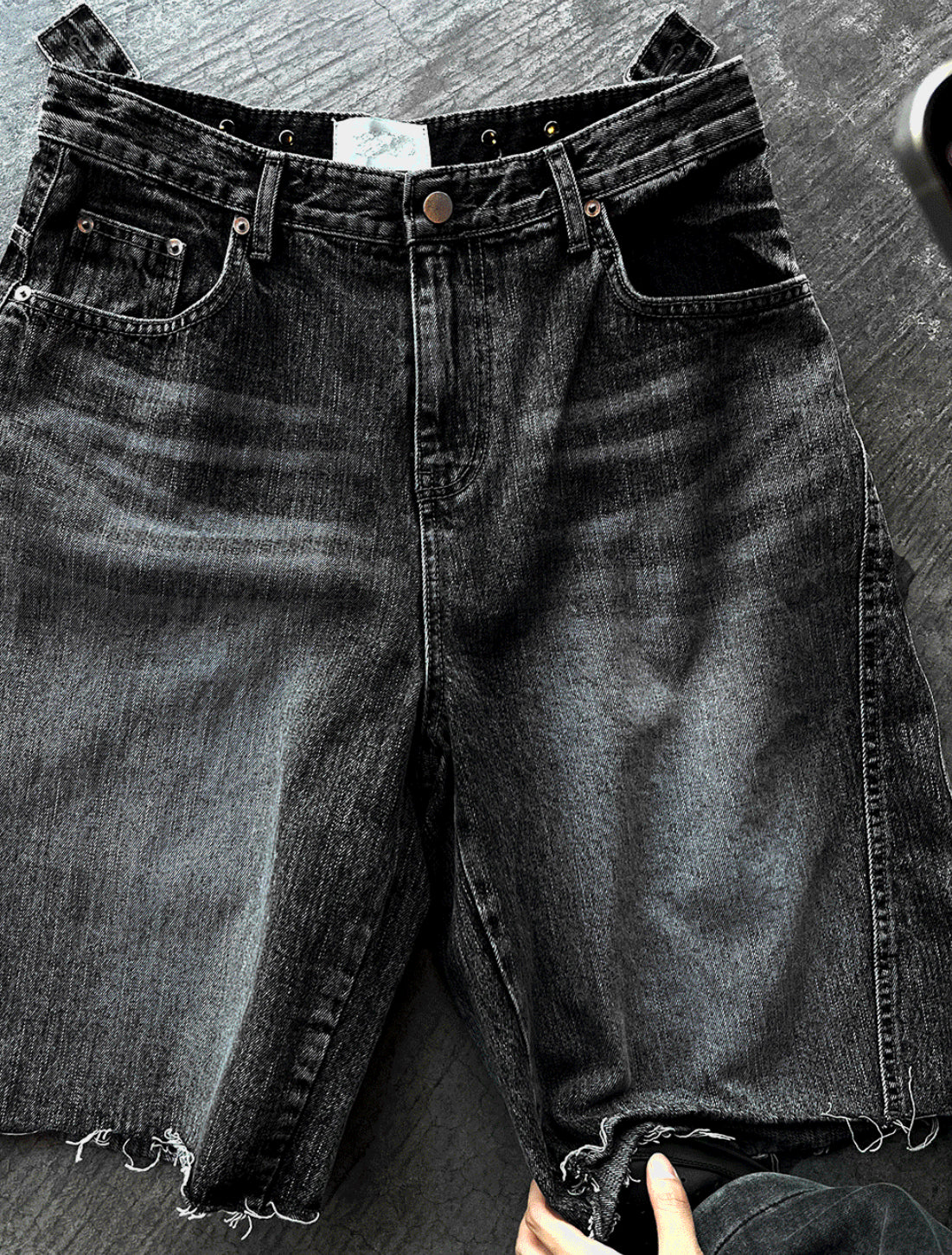 Black Washed Denim Bermuda Shorts Pants