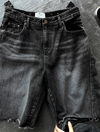 Black Washed Denim Bermuda Shorts Pants