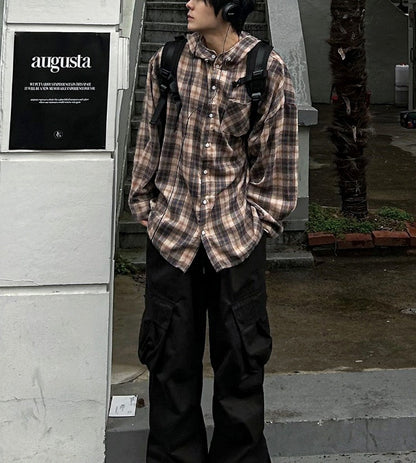 lable hood check shirt