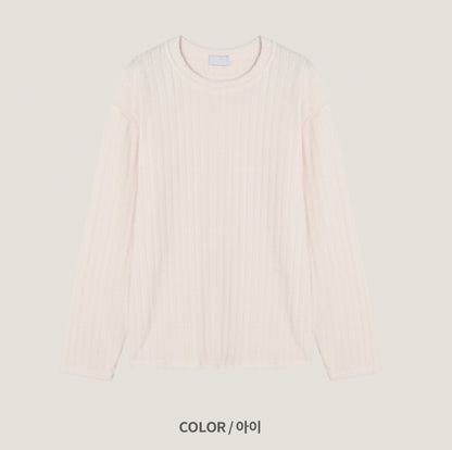 Velour Ribbed Round Neck Long Sleeve Knit Tee