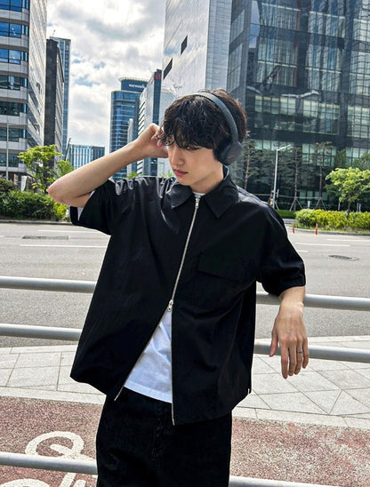 Flare Short Sleeve Zip-Up