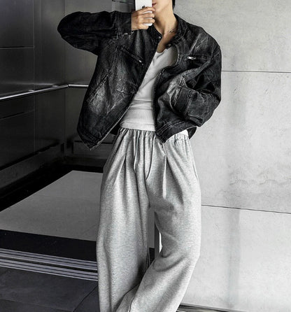 Washing Denim Biker Jacket