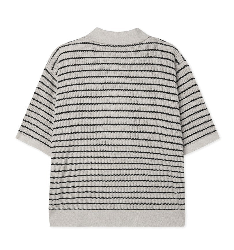 lewen stripe collar short-sleeved knit