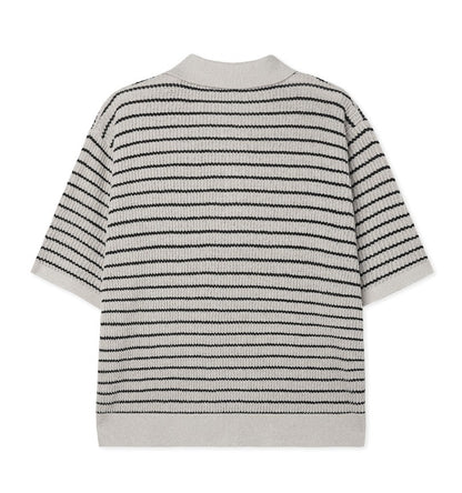 lewen stripe collar short-sleeved knit
