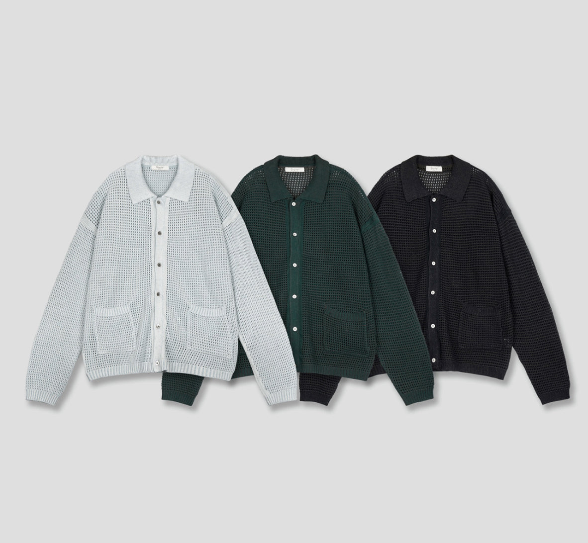 Linen Waffle Two-Tone Knit Cardigan