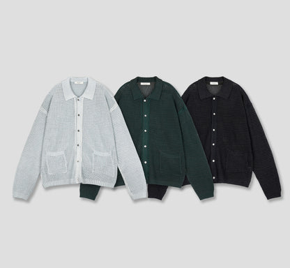 Linen Waffle Two-Tone Knit Cardigan