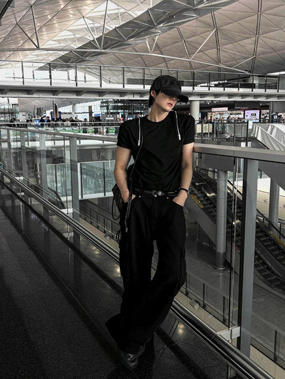 Shoulder Zipper Deep Black Banpal T-shirt