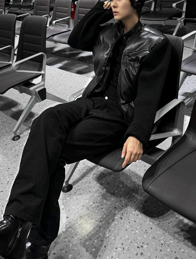 Deep Black Knit Leather Padding