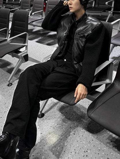 Deep Black Knit Leather Padding