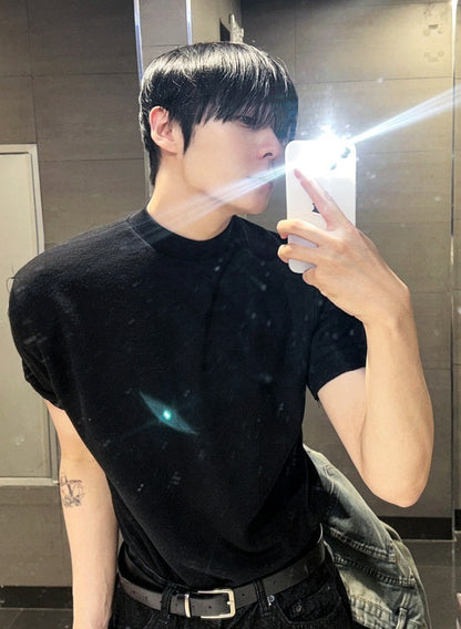 Muscle Fit Half High Neck Short Sleeve T-shirt