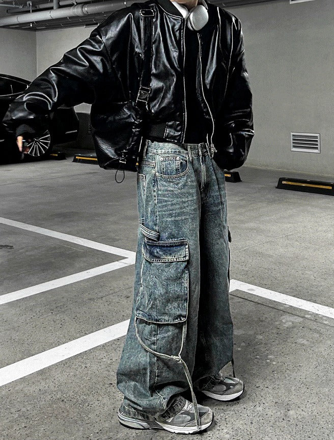 Dominic Vegan Leather Cropped Bomber Jacket