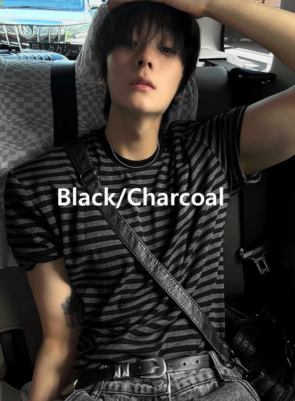 Black & Charcoal Striped Short Sleeve