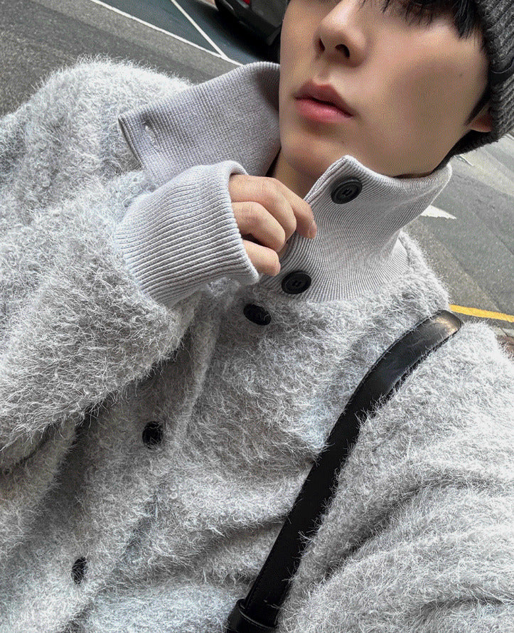 Mohair High Neck Cardigan