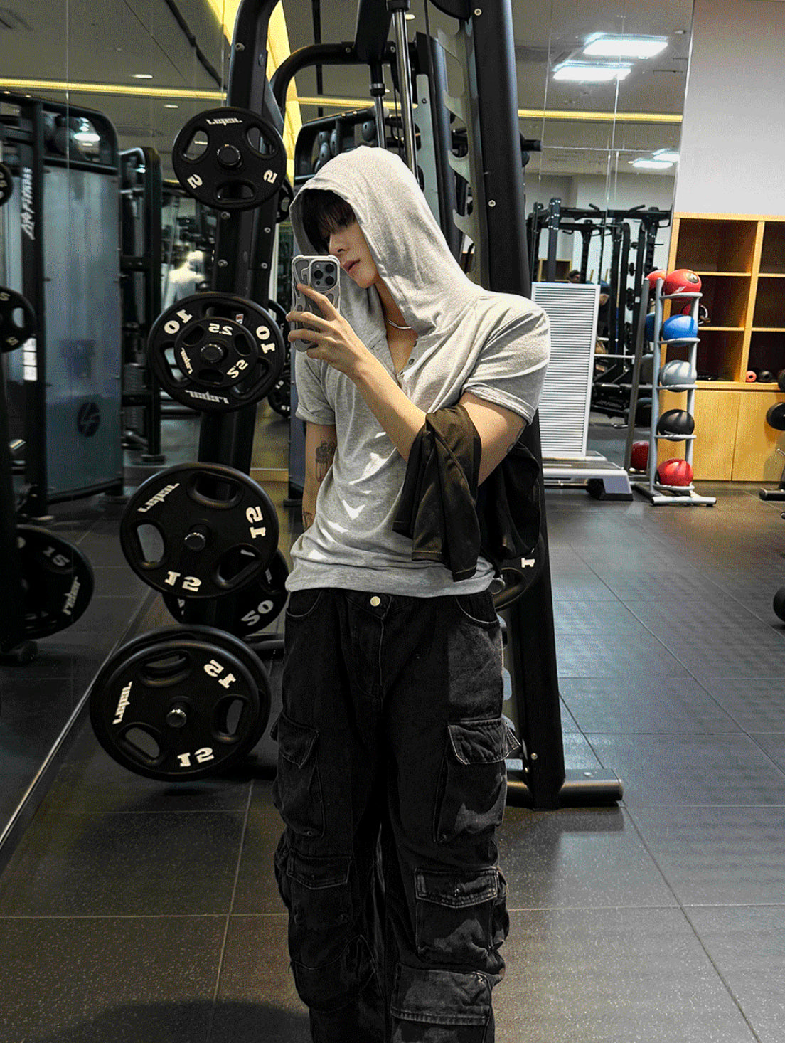 Henley Neck Short-Sleeve Hoodie