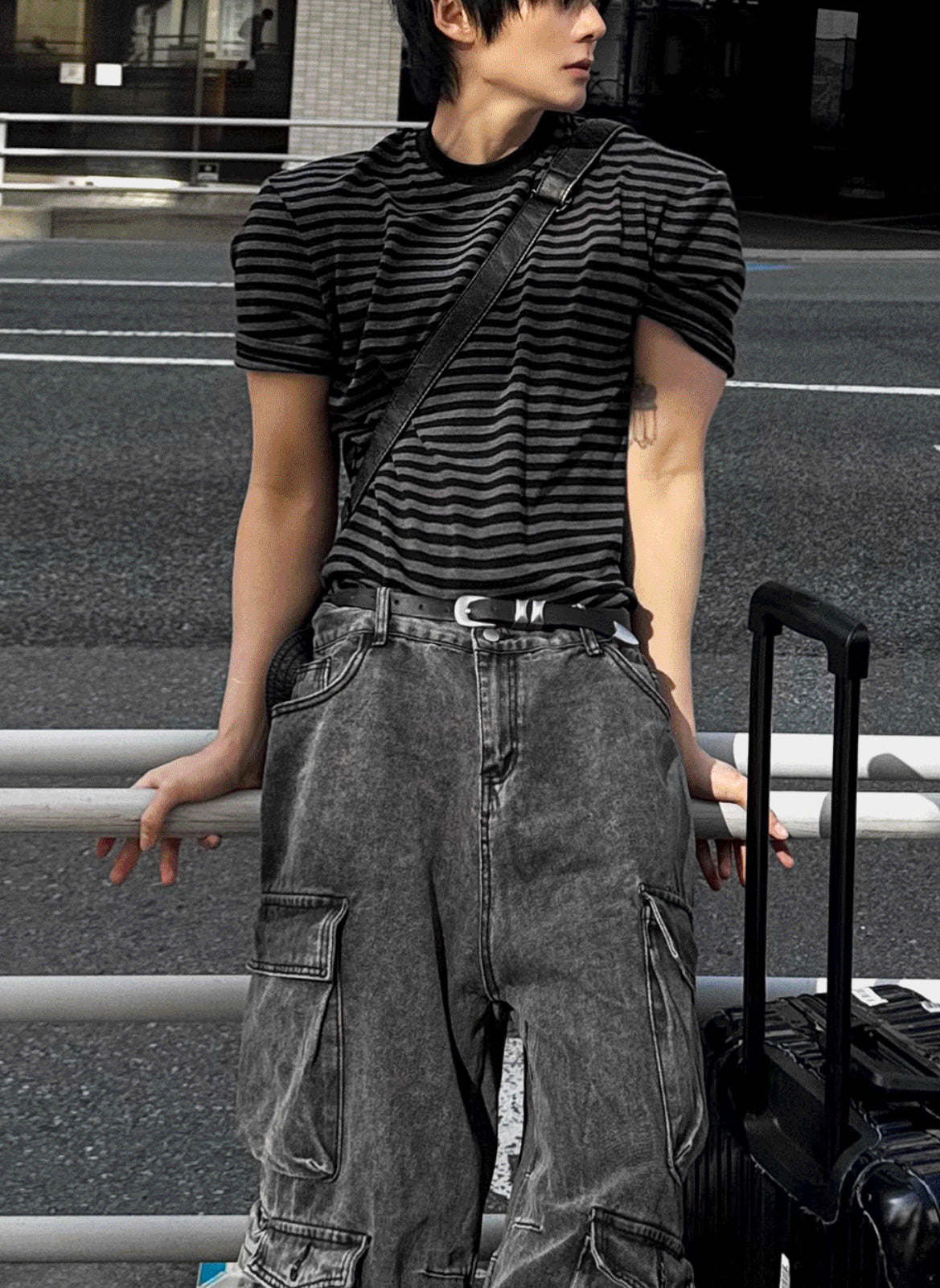 Black & Charcoal Striped Short Sleeve