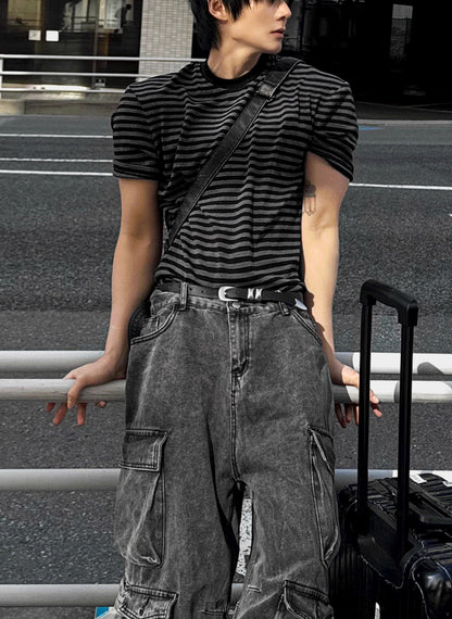 Black & Charcoal Striped Short Sleeve