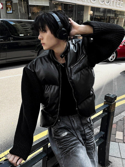 Deep Black Knit Leather Padding